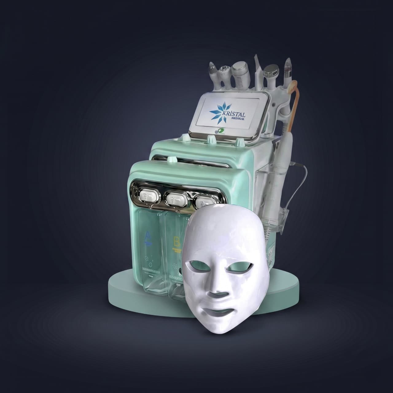 Hydrafacial 8 in 1 cilt bakım cihazı, çoklu başlık ve LED yüz maskesi